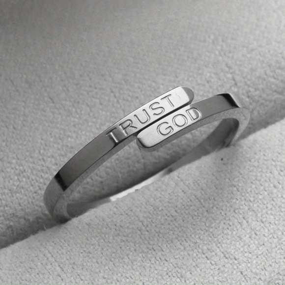 Trust God Silver Color Adjustable Ring - Picture 3 of 4